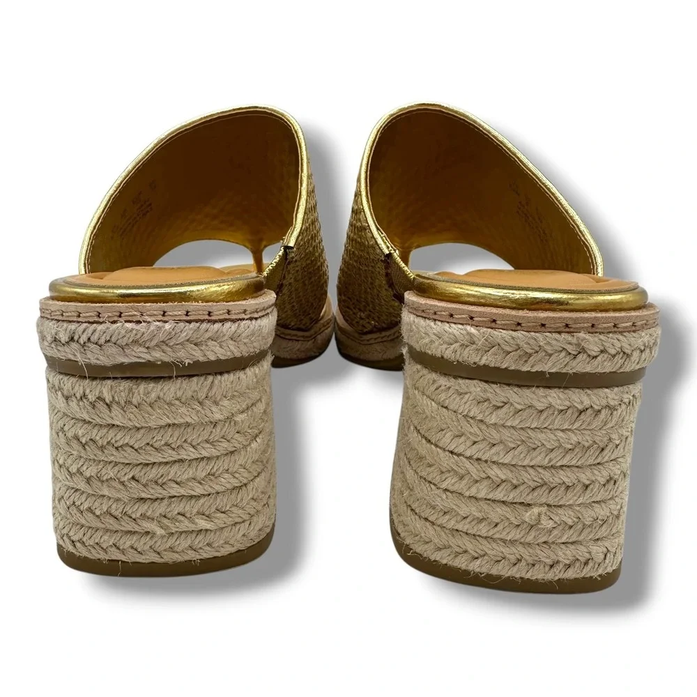 Sarto by Franco Sarto Ferrara2 Gold‎ Metallic Espadrille Block Heel Sandals 8.5M